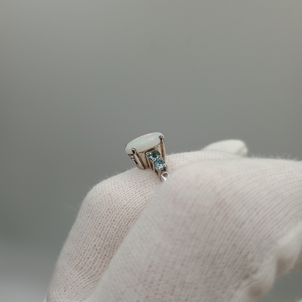 Sterling Silver Opal Oval Ring with Blue Accent Stones - Picture 6 of 8